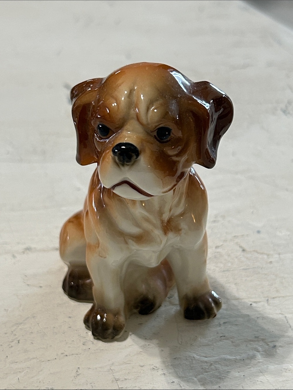 Vintage Brown and White Ceramic Dog Figurine